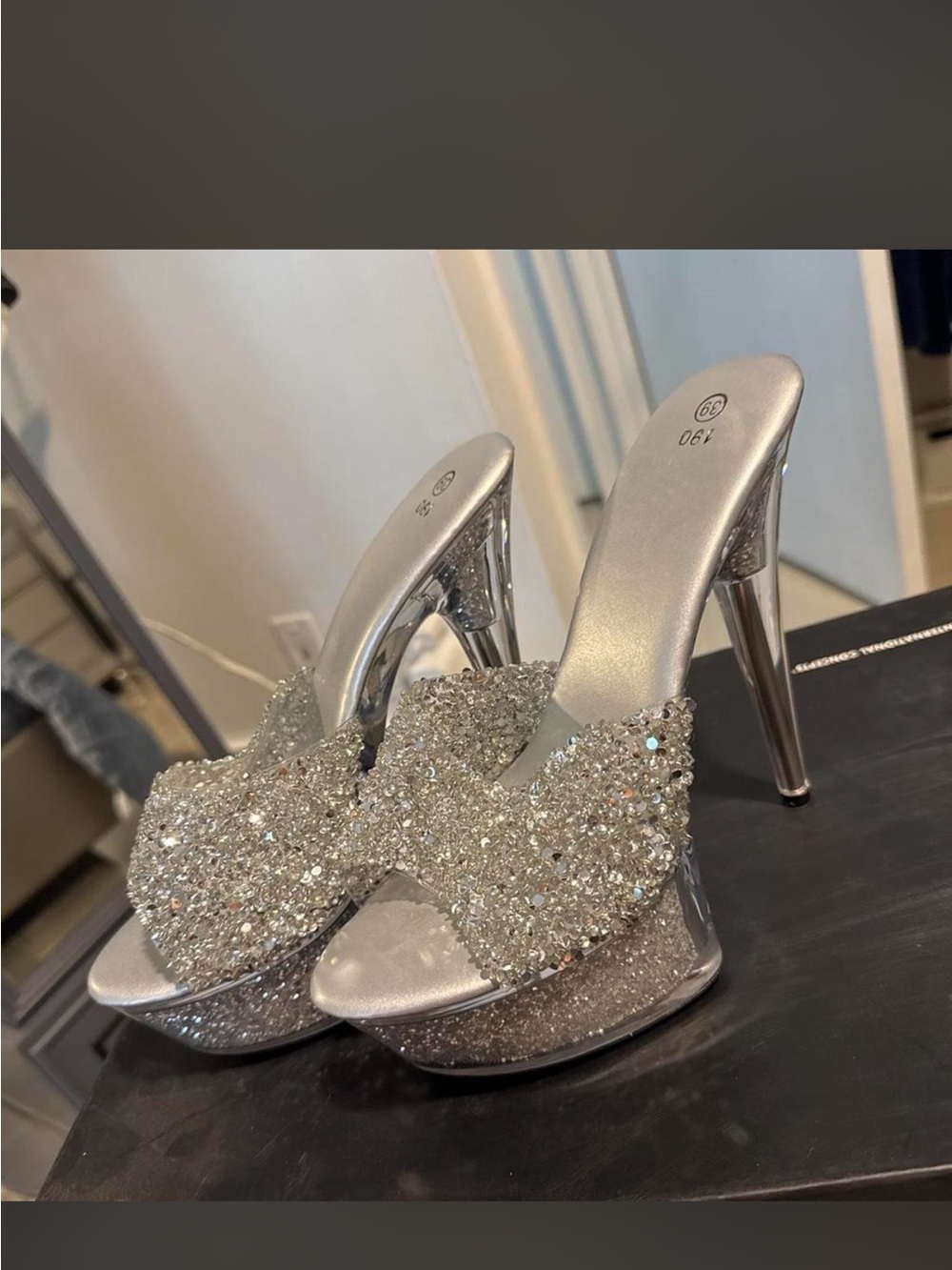 Pleaser like Silver Crystal Bow Platform Heels